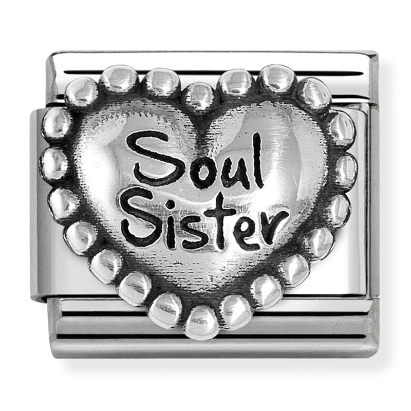 Family - Soul Sister with Beaded Dots Heart Oxidised Silver Charm