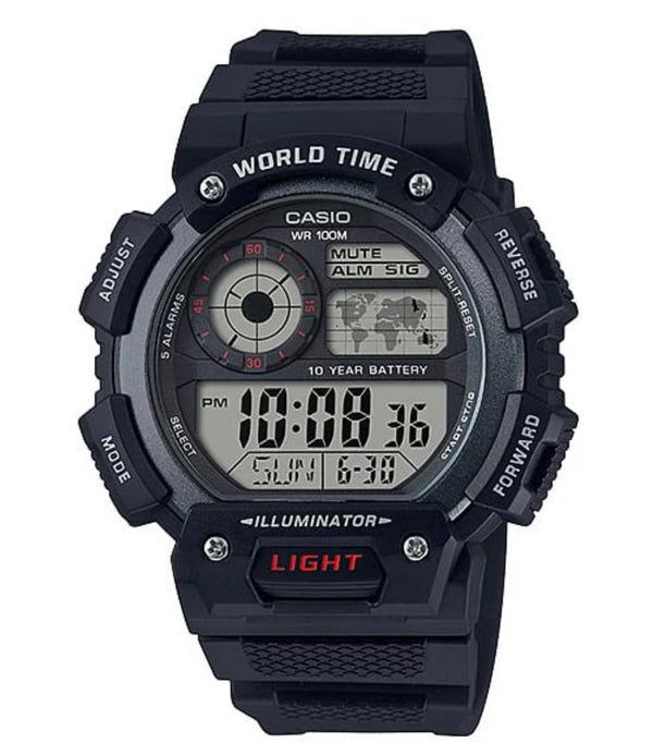 Casio Auto Illumination Black, Black Resin Band Watch