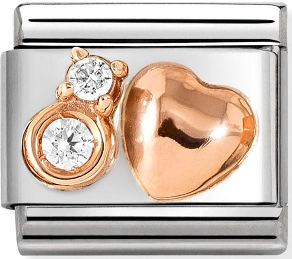 Love - Rounded Heart with CZ Rosegold Charm