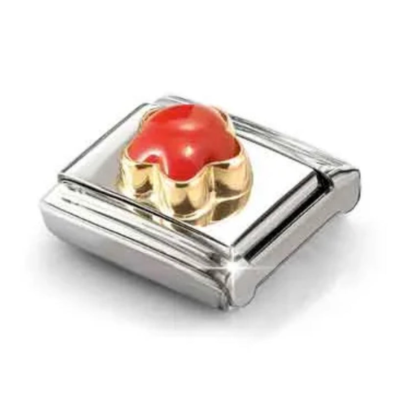 Nature - Red Coral Flower Gold Charm