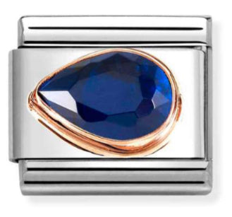 Gemstone - Dark Blue CZ Left Drop Faceted Rosegold Charm