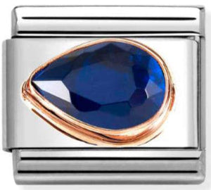 Gemstones - Dark Blue CZ Faceted Left Drop Rosegold Charm