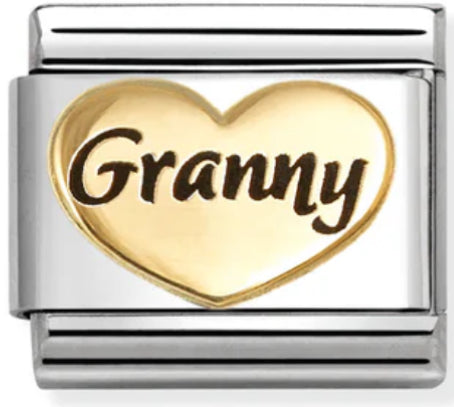 Family - Granny Heart with Black Enamel Gold Charm