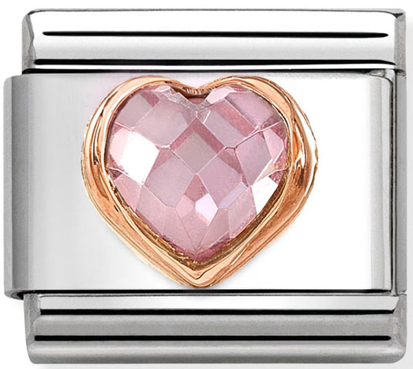 Love - Pink CZ Faceted Heart Rosegold Charm