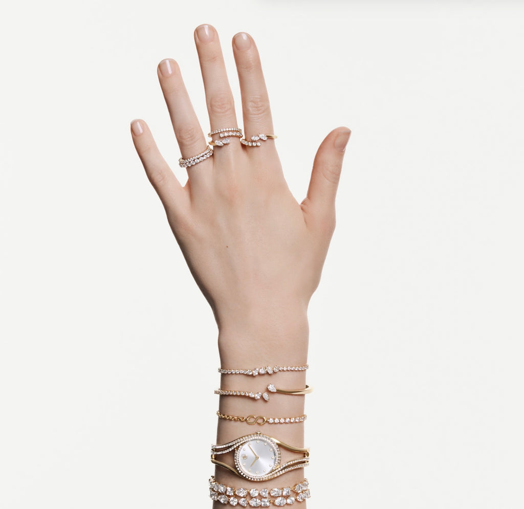 Mesmera: White Mixed Cut Crystals Gold Bangle - 2 Sizes