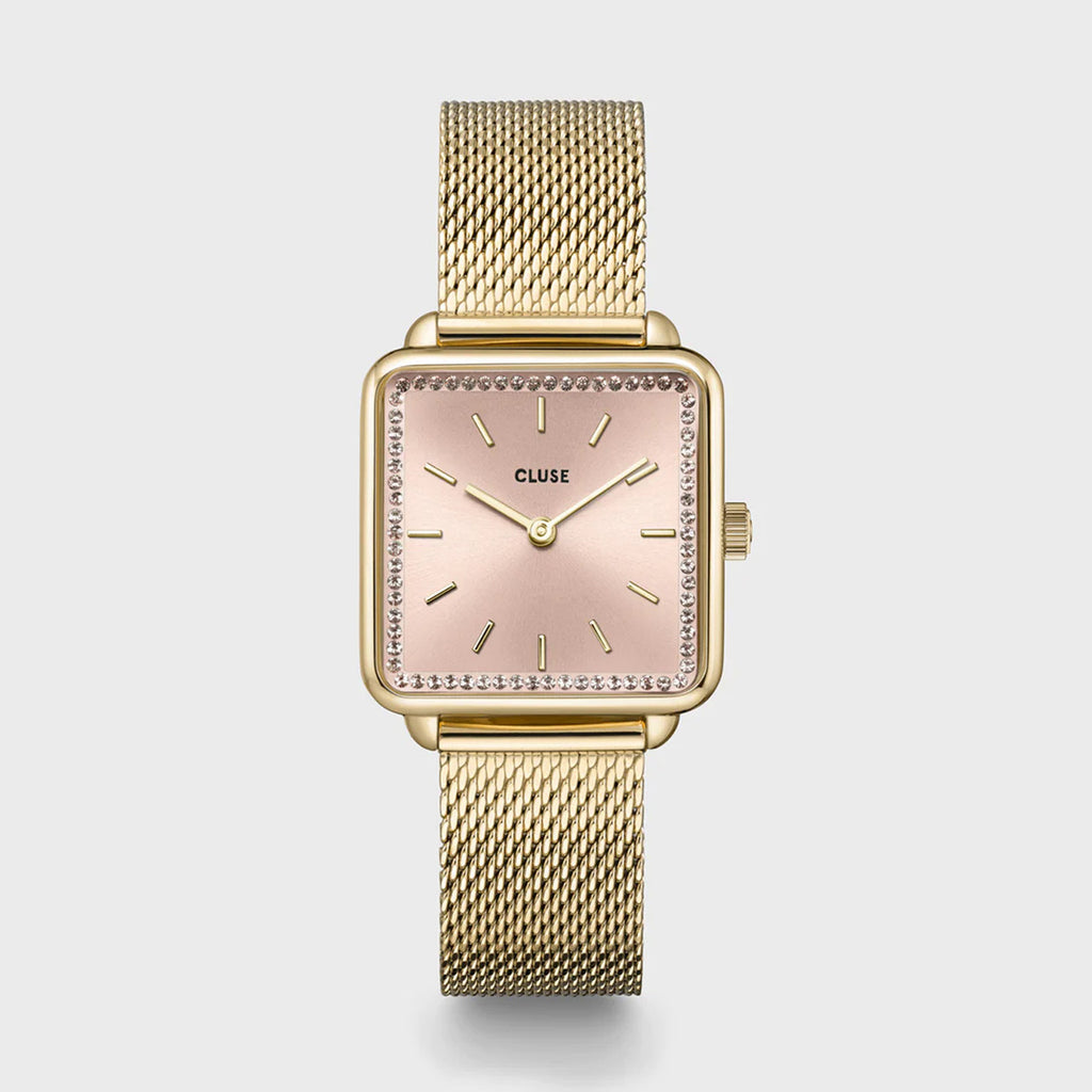 CLUSE La Tetragone Light Gold Mesh Watch + Chain Bracelet Gift Set
