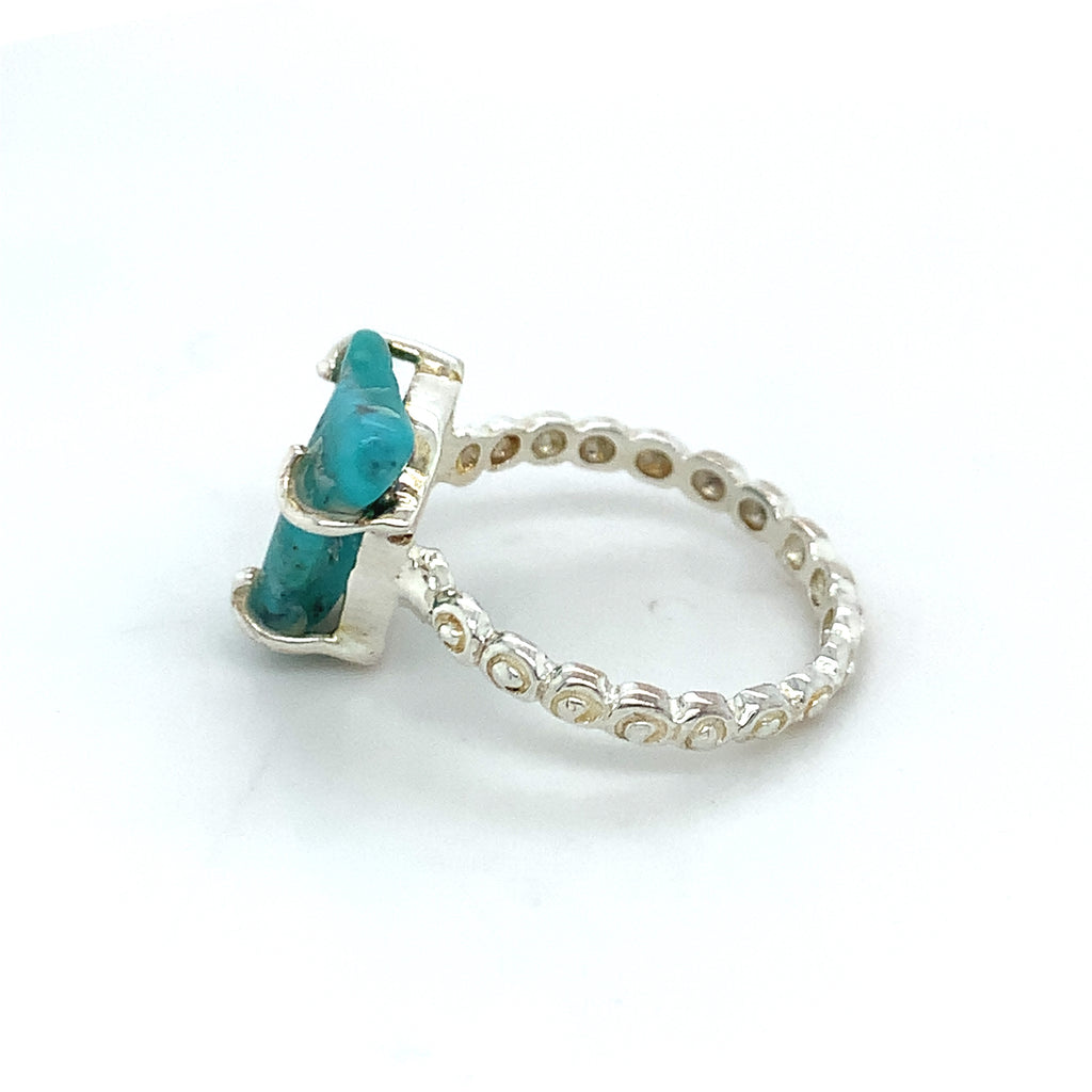 Semi-Precious Turquoise Swirl Textured Silver Ring