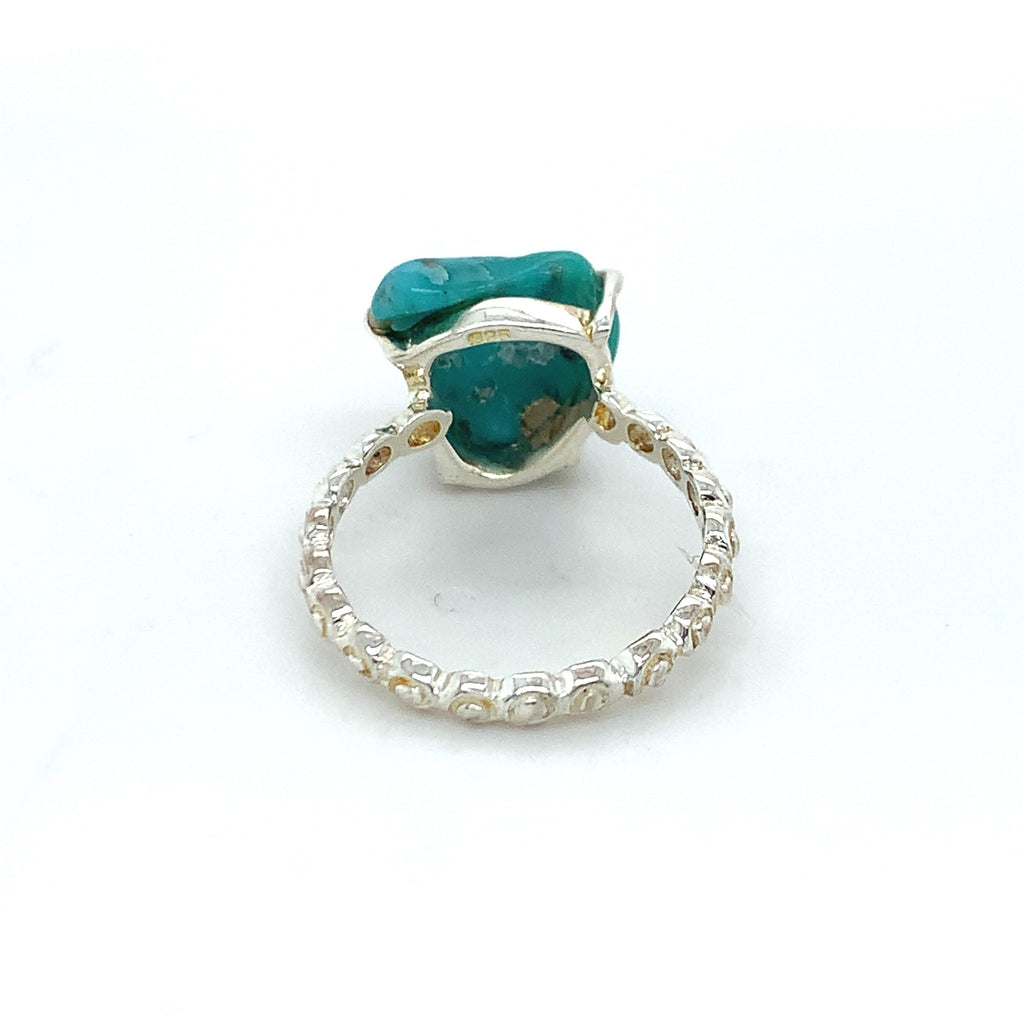 Semi-Precious Turquoise Swirl Textured Silver Ring