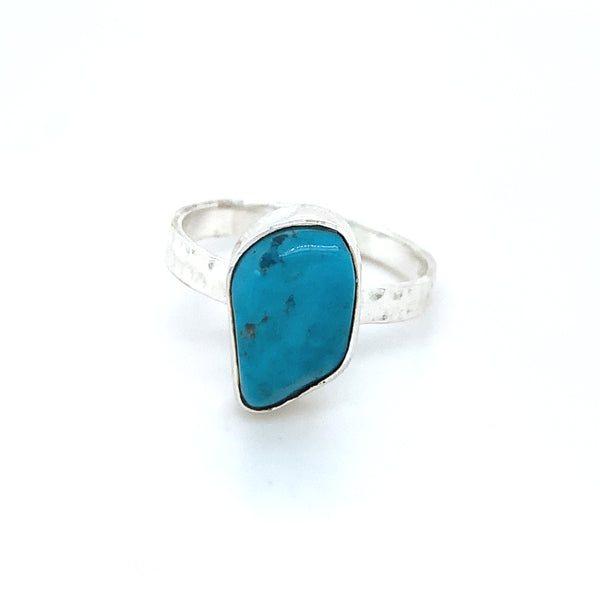 Semi-Precious Turquoise Hammer Silver Band Ring