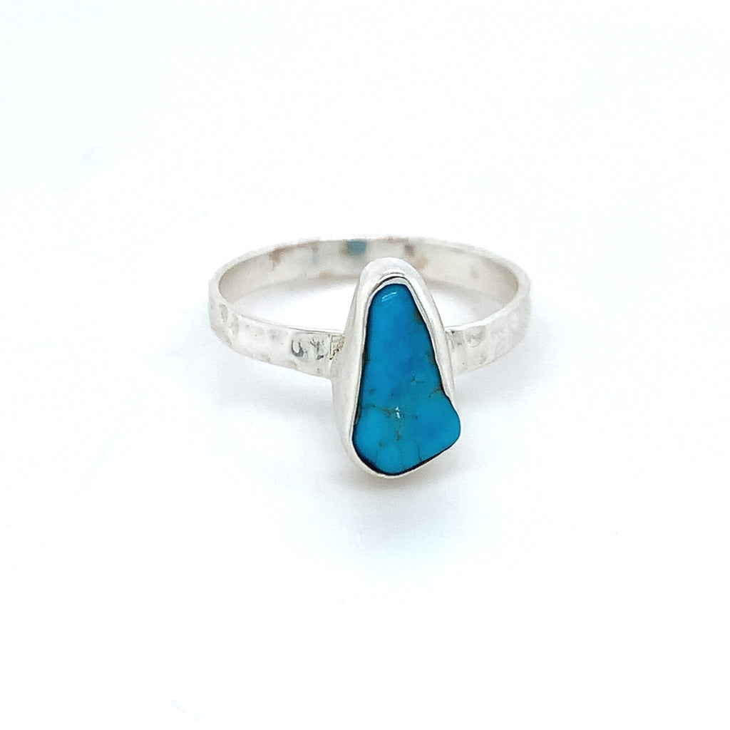 Semi-Precious Turquoise Hammer Silver Band Ring