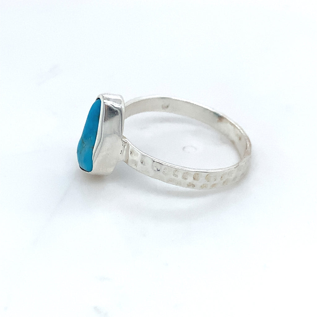 Semi-Precious Turquoise Hammer Silver Band Ring