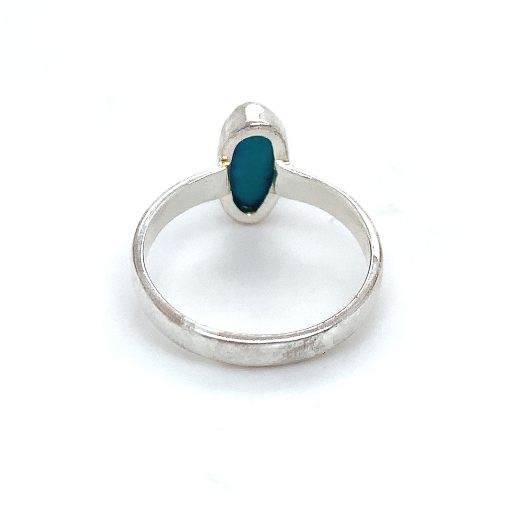 Semi-Precious Turquoise Smooth Round Silver Ring