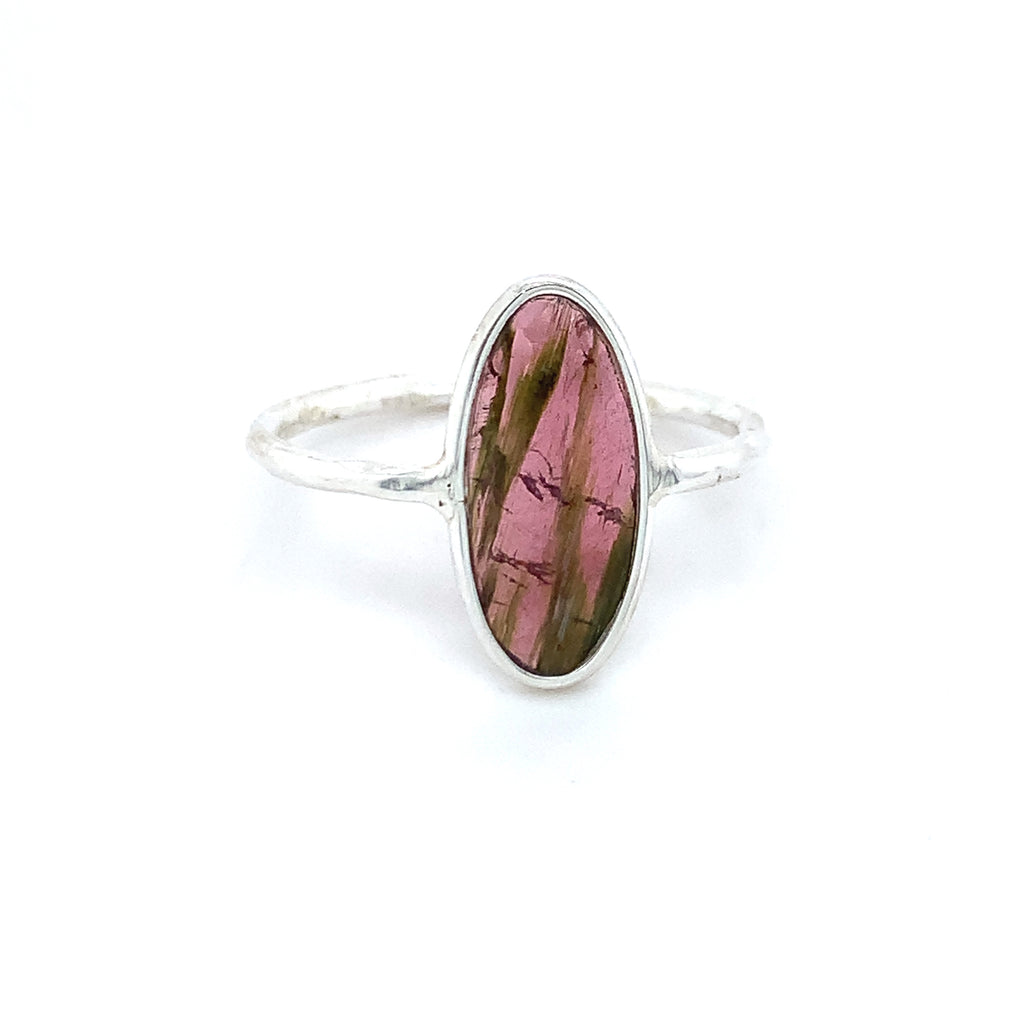 Flat Semi-Precious Tourmaline Silver Ring