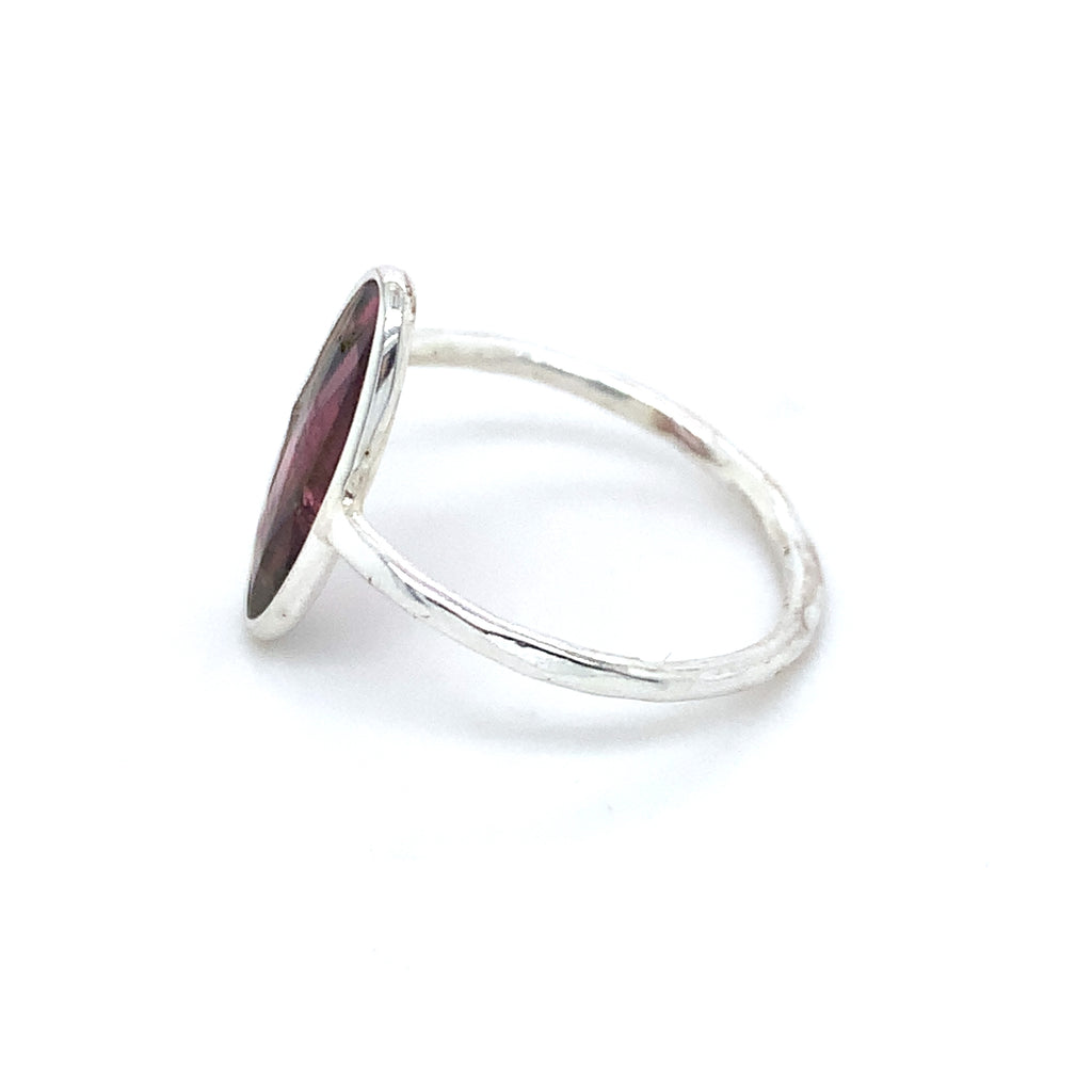 Flat Semi-Precious Tourmaline Silver Ring