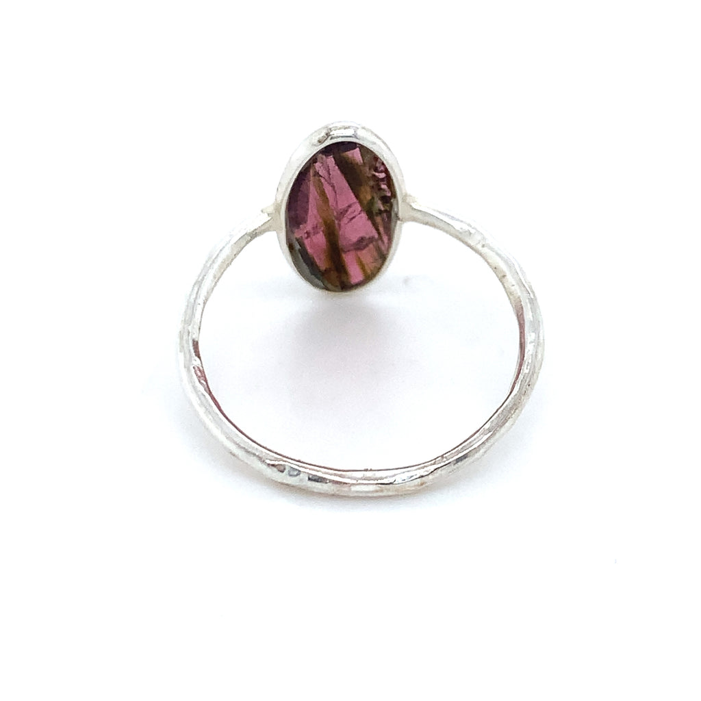 Flat Semi-Precious Tourmaline Silver Ring