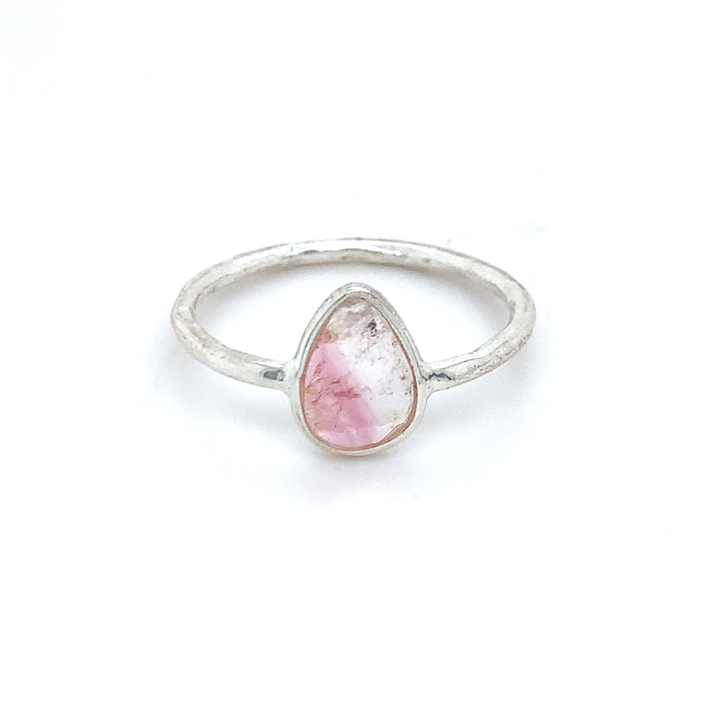 Flat Semi-Precious Tourmaline Silver Ring