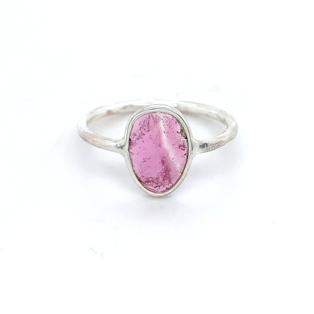 Flat Semi-Precious Tourmaline Silver Ring