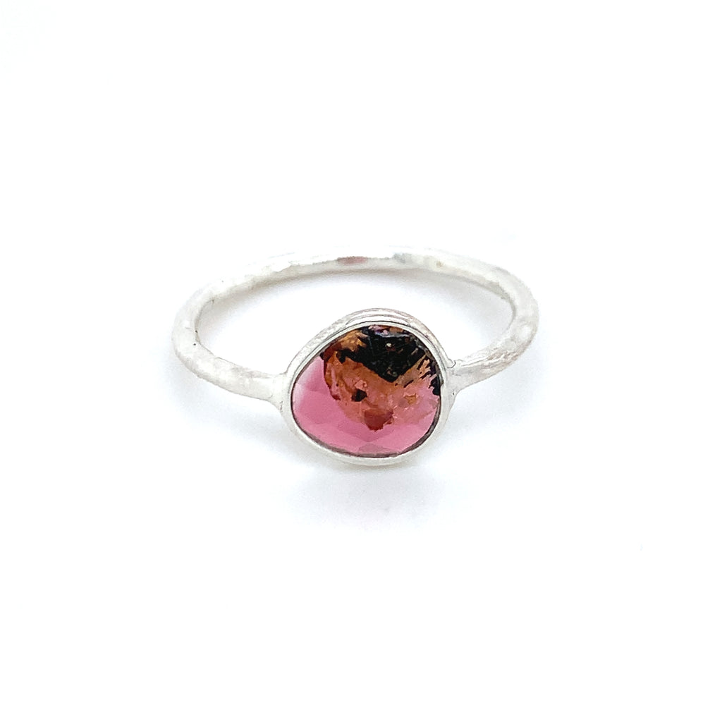 Flat Semi-Precious Tourmaline Silver Ring