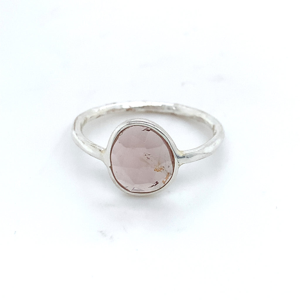 Flat Semi-Precious Tourmaline Silver Ring