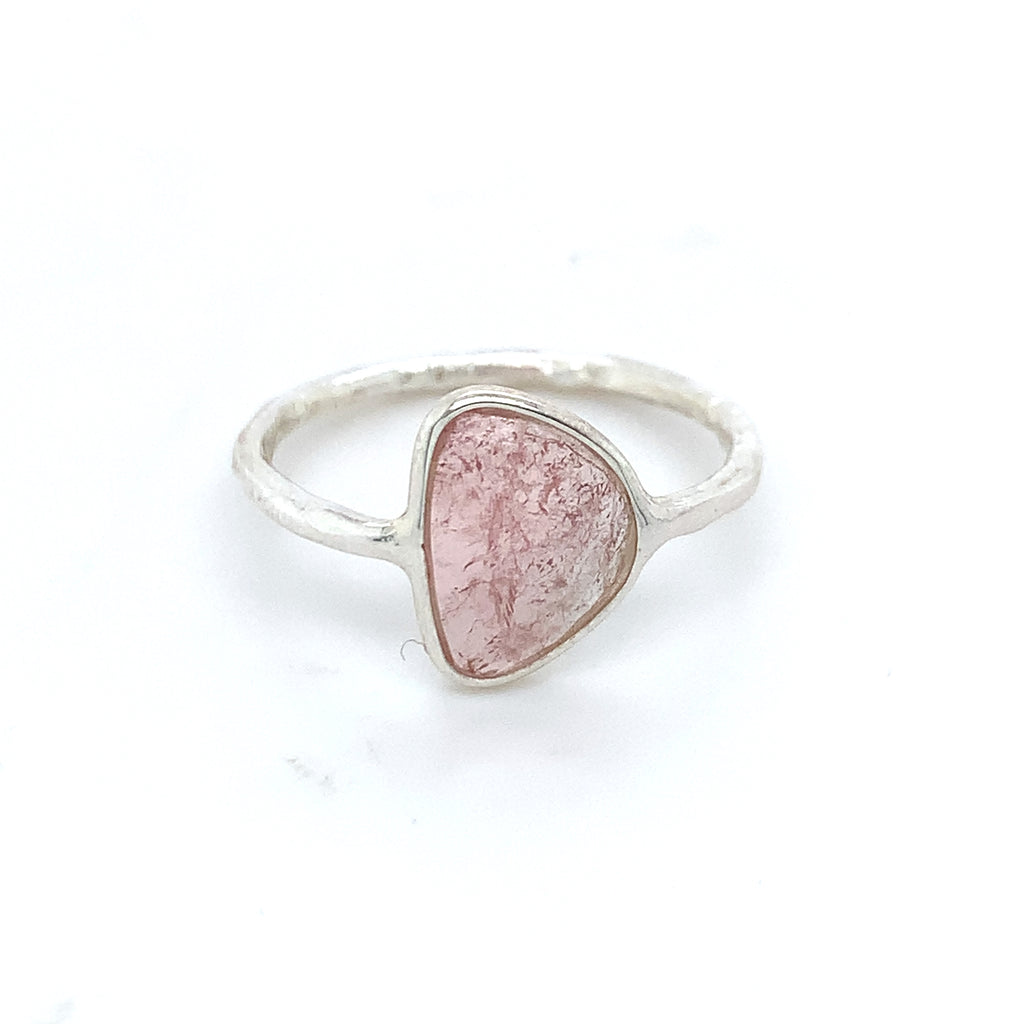 Flat Semi-Precious Tourmaline Silver Ring