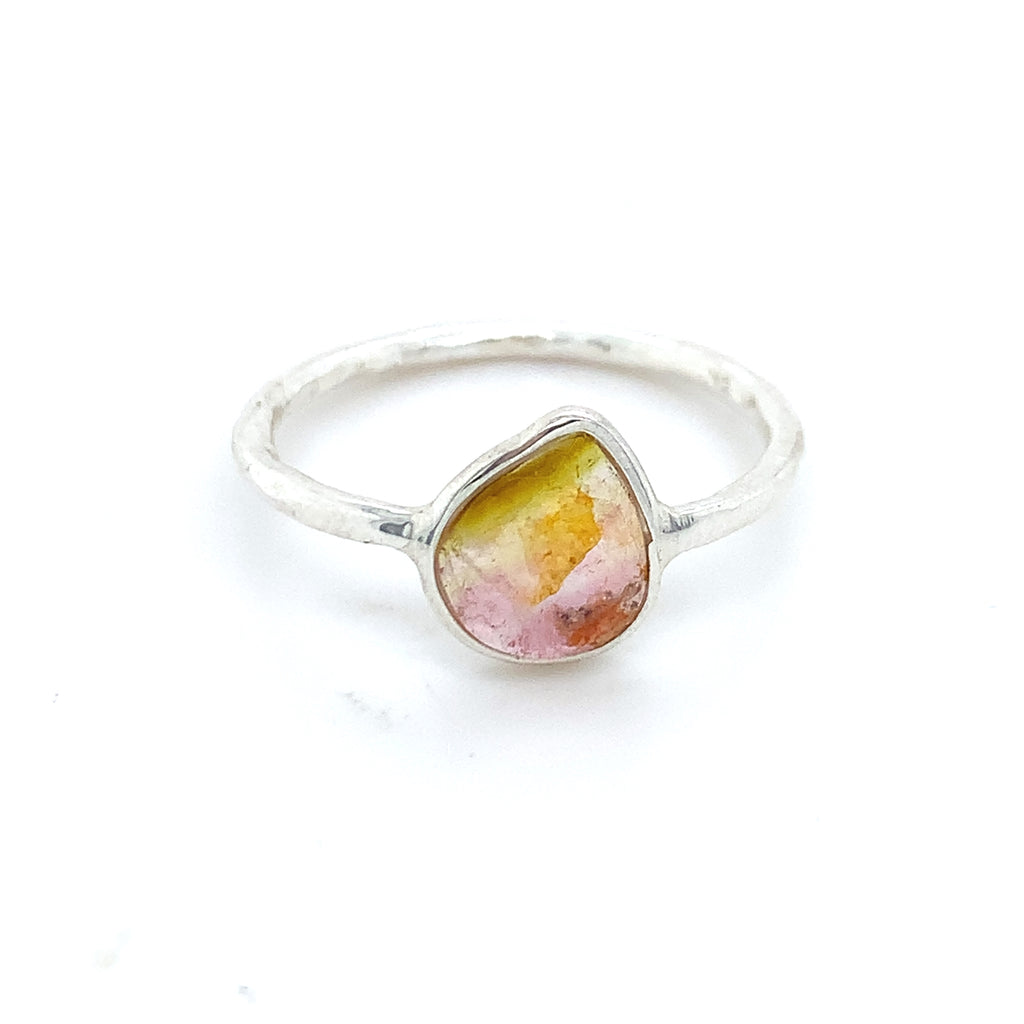 Flat Semi-Precious Tourmaline Silver Ring