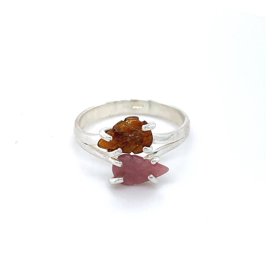 Double Semi-Precious Tourmaline Silver Ring