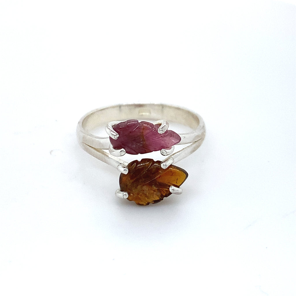 Double Semi-Precious Tourmaline Silver Ring