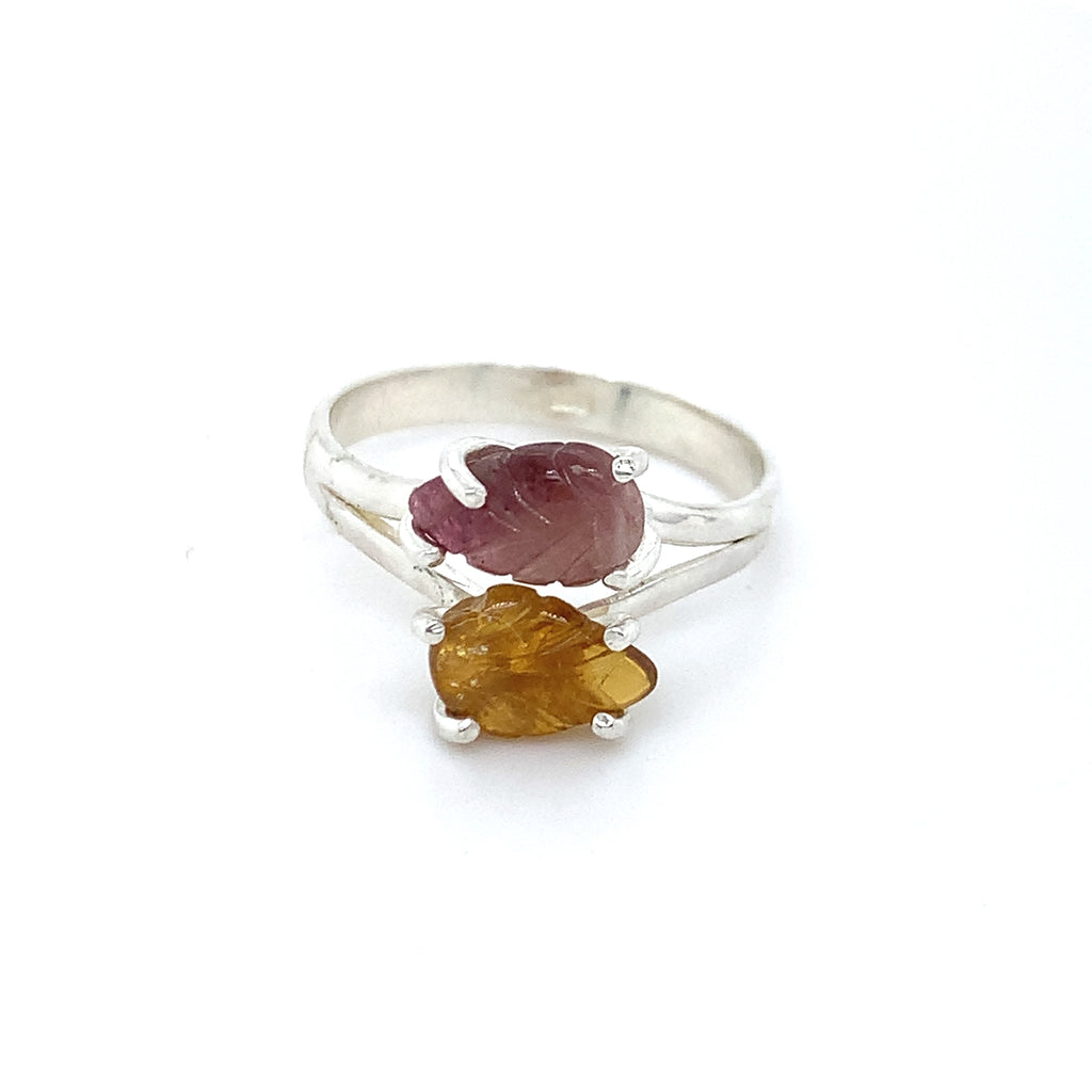 Double Semi-Precious Tourmaline Silver Ring