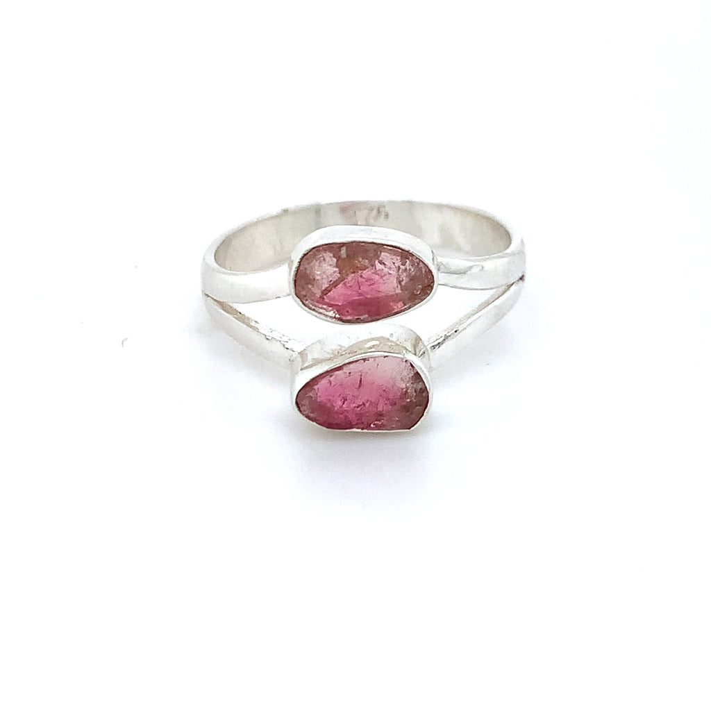 Double Flat Semi-Precious Tourmaline Silver Ring