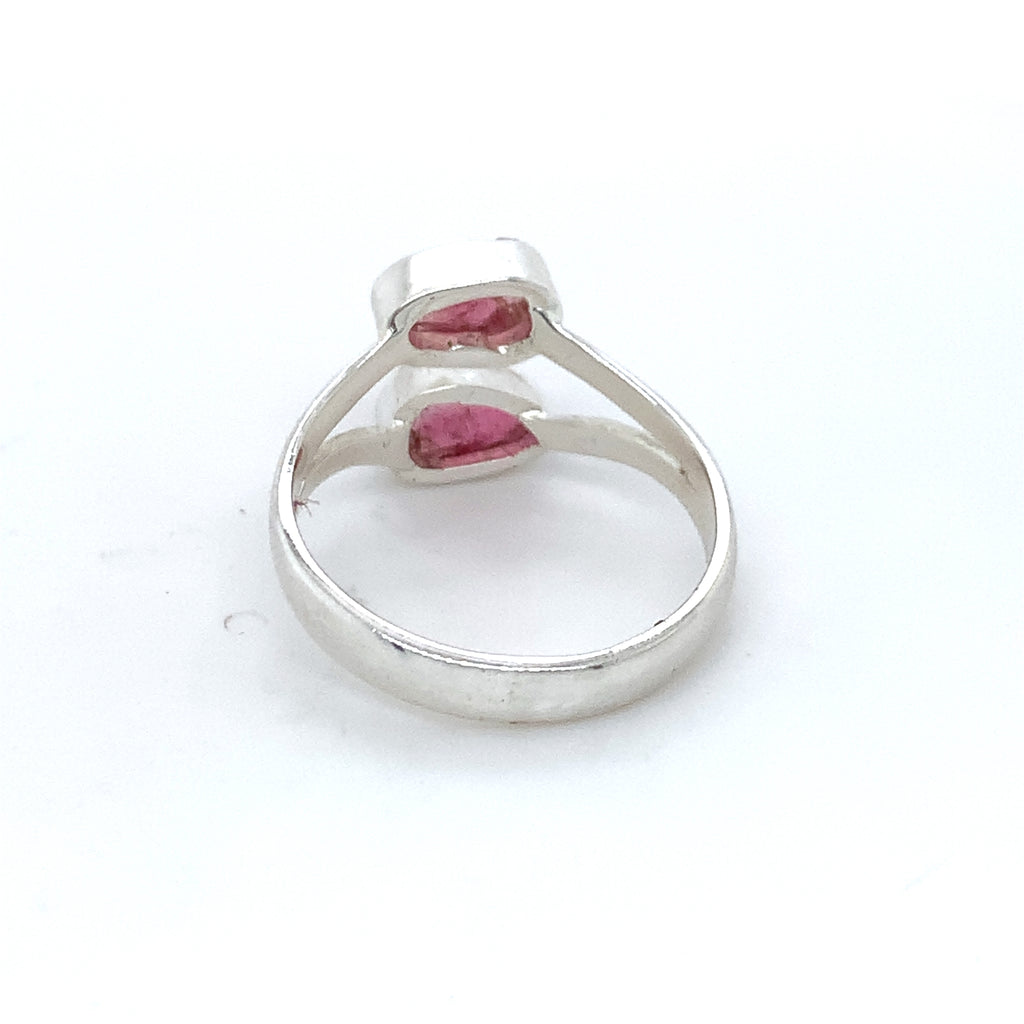 Double Flat Semi-Precious Tourmaline Silver Ring