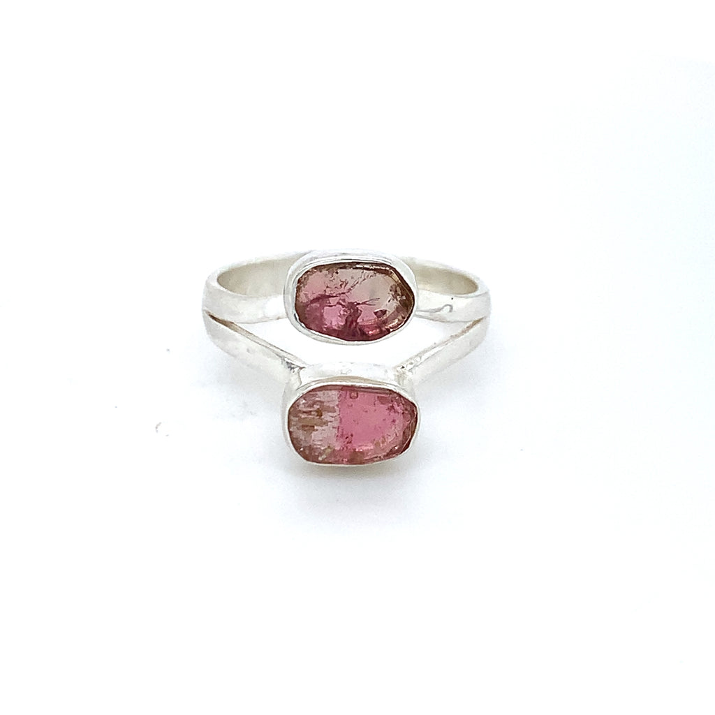 Double Flat Semi-Precious Tourmaline Silver Ring