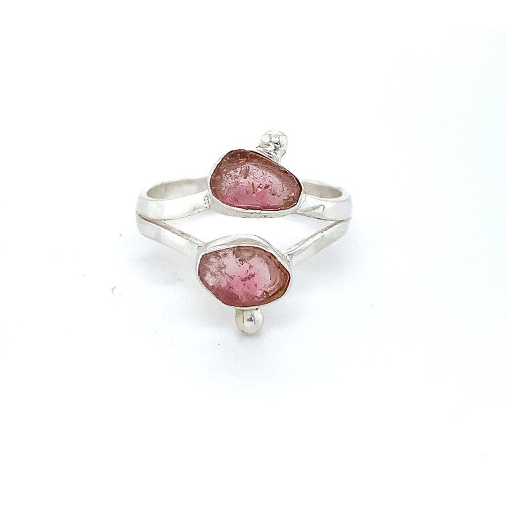 Double Flat Semi-Precious Tourmaline Silver Ring