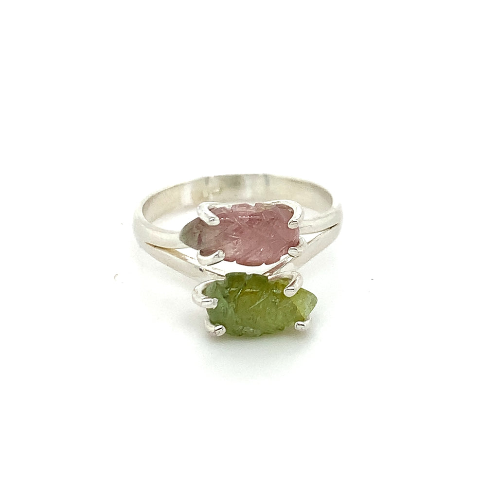 Double Semi-Precious Tourmaline Silver Ring