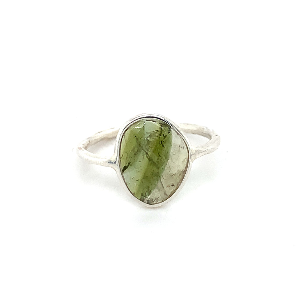 Flat Semi-Precious Tourmaline Silver Ring