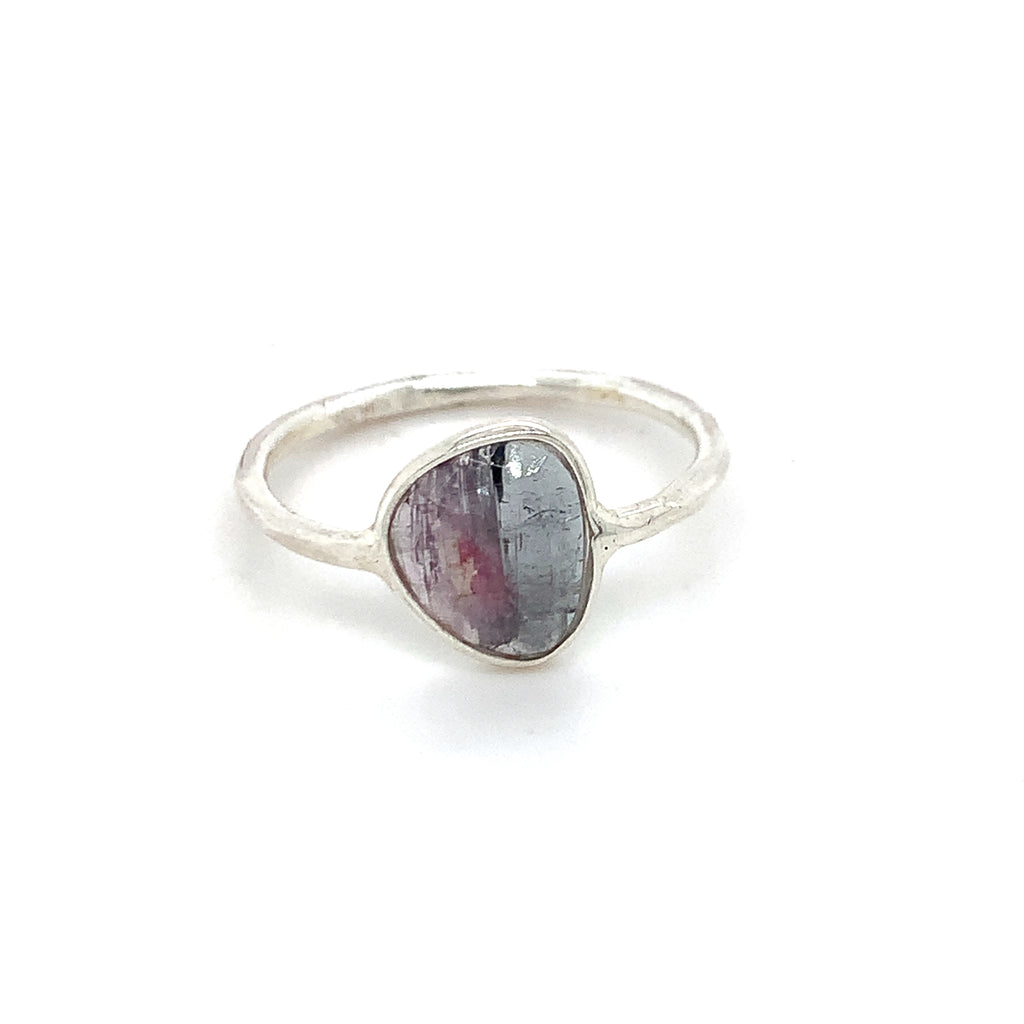 Flat Semi-Precious Tourmaline Silver Ring