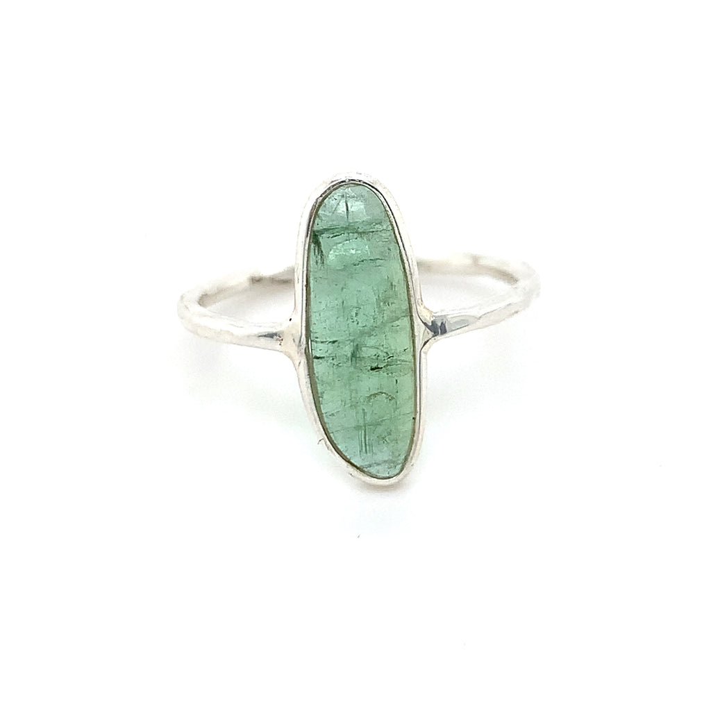 Flat Semi-Precious Tourmaline Silver Ring