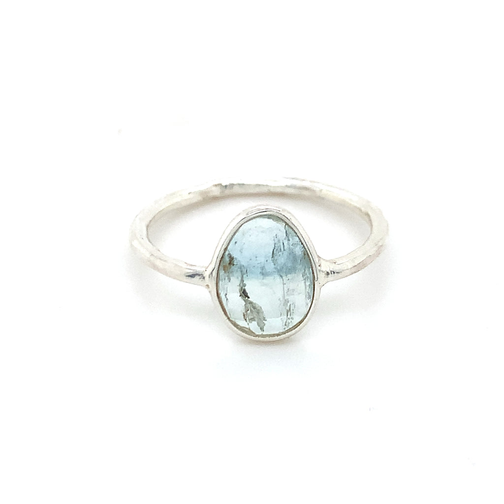 Flat Semi-Precious Tourmaline Silver Ring