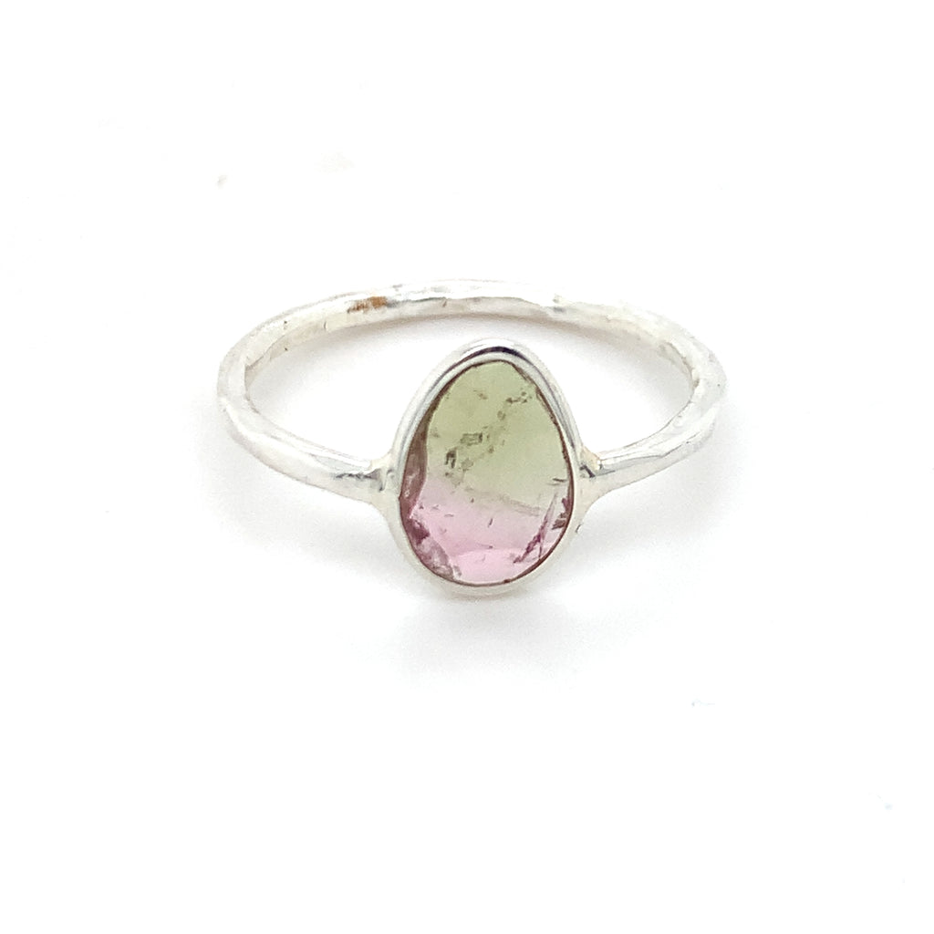 Flat Semi-Precious Tourmaline Silver Ring
