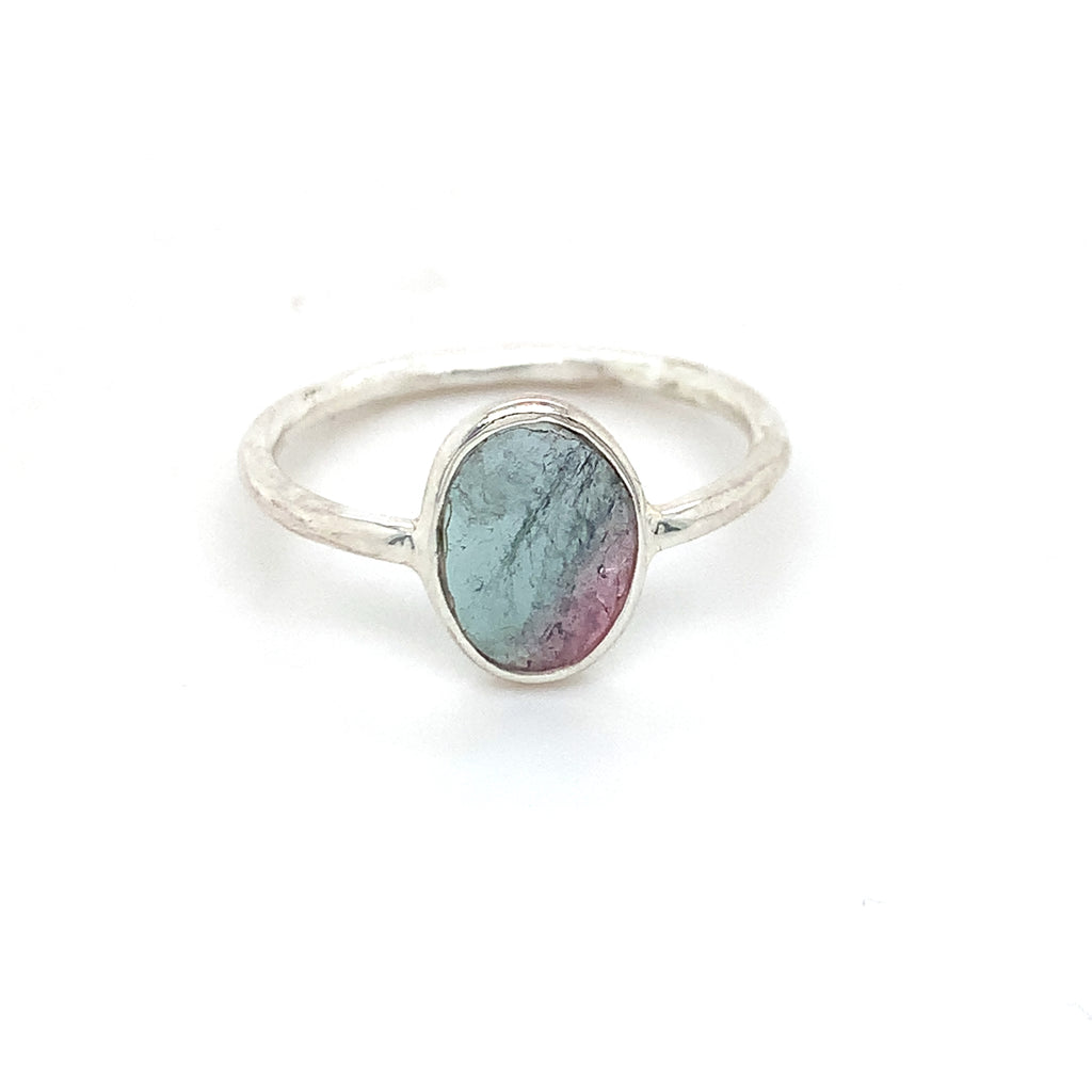Flat Semi-Precious Tourmaline Silver Ring