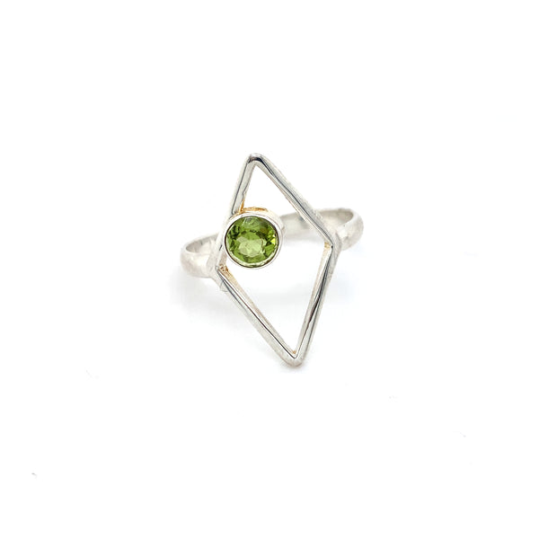 Semi-Precious Gemstone Silver Diamond Shape Ring - 3 colours