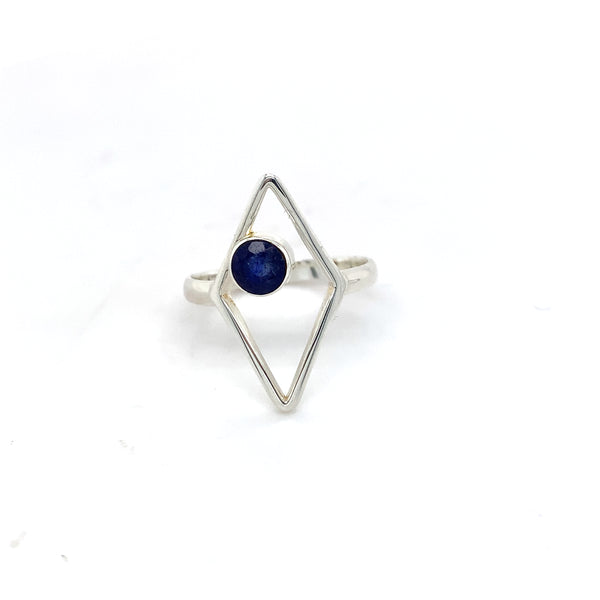 Semi-Precious Gemstone Silver Diamond Shape Ring - 2 colours