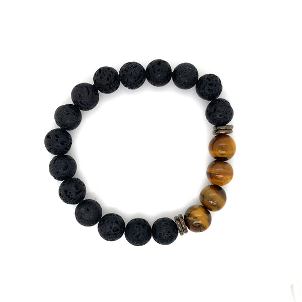 Crystal Bracelet - Tiger Eye & Black Lava Stone