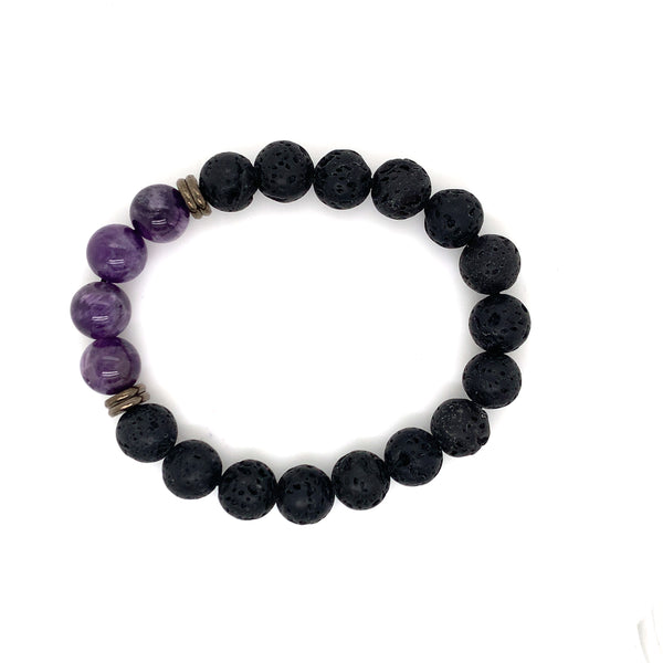 Crystal Bracelet - Amethyst & Black Lava Stone