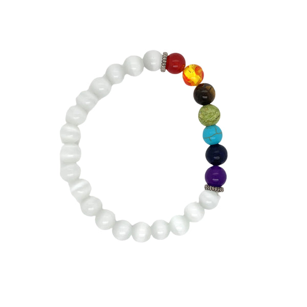 Crystal Bracelet - 7 Chakra & Selenite  (Small Crystal Beads)