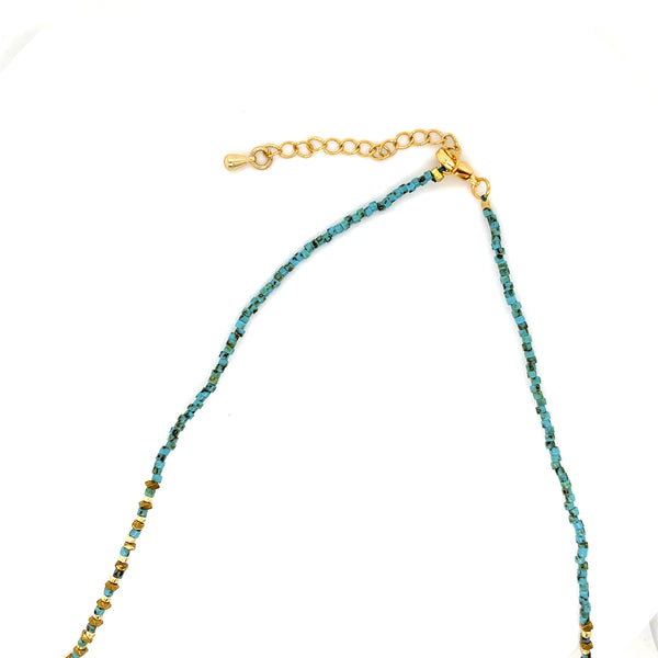 Copper Beaded Necklace - Blue/Gold Gemstone