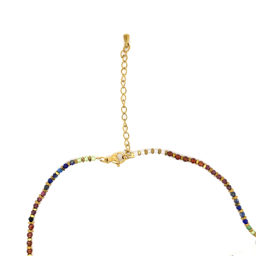 Copper Beaded Necklace - Multi Coloured Rainbow Gemstone