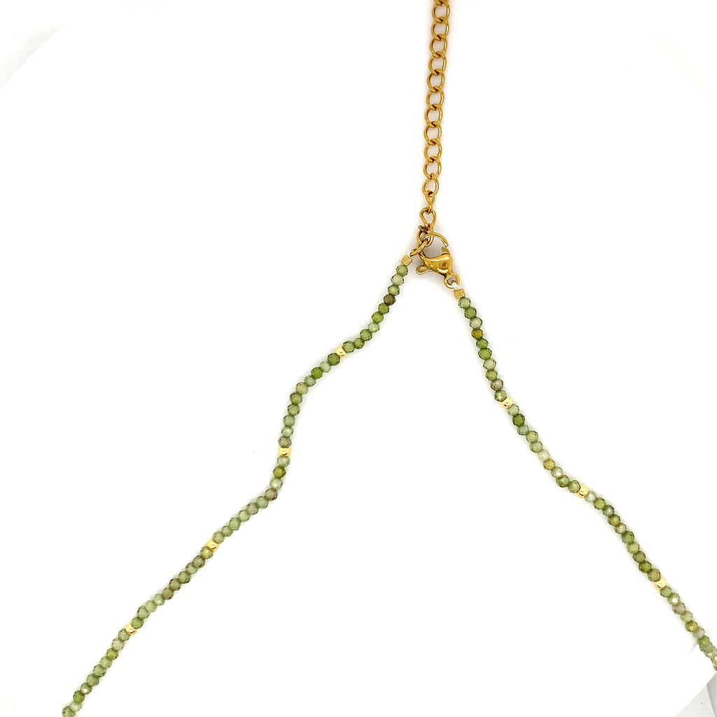 Copper Beaded Necklace - Green Gemstone w/ Evil Eye Sun Charm