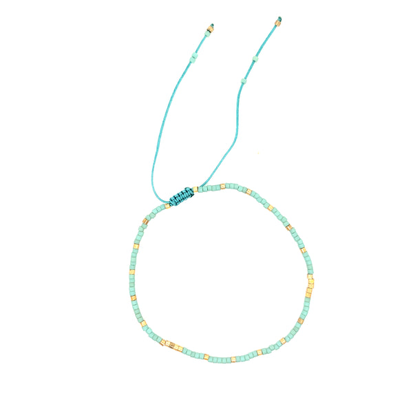 Adjustable Beaded Bracelet - Turquoise Glass Beads