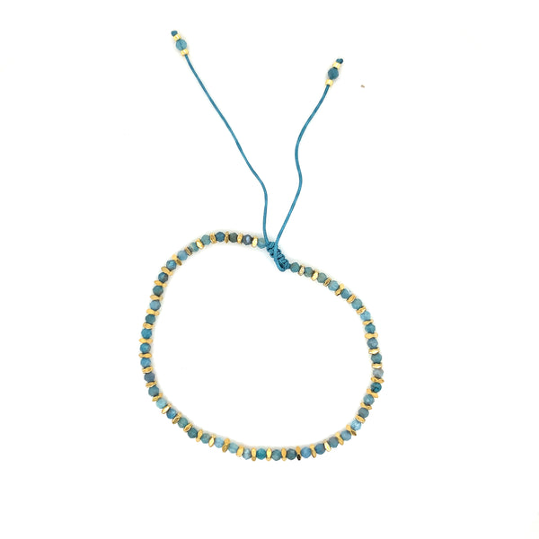 Adjustable Beaded Bracelet - Blue & Gold Gemstone