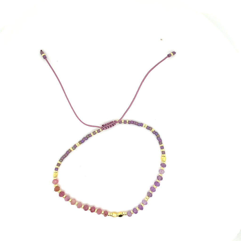Adjustable Beaded Bracelet - Multi Mix Pink Gemstone